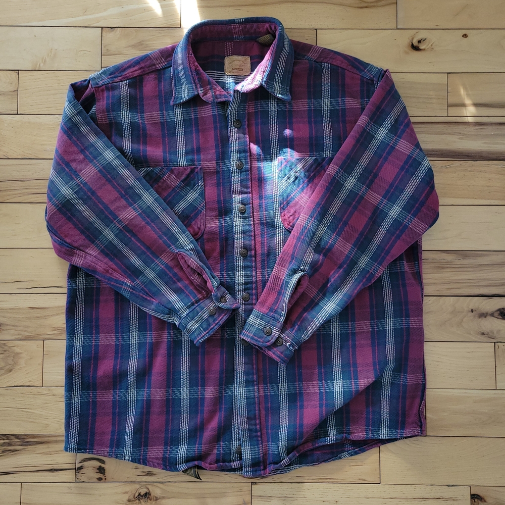 St Johns Bay Button up100% Cotton Plaid Shirt XL Mens Thick Jacket 90s Grunge